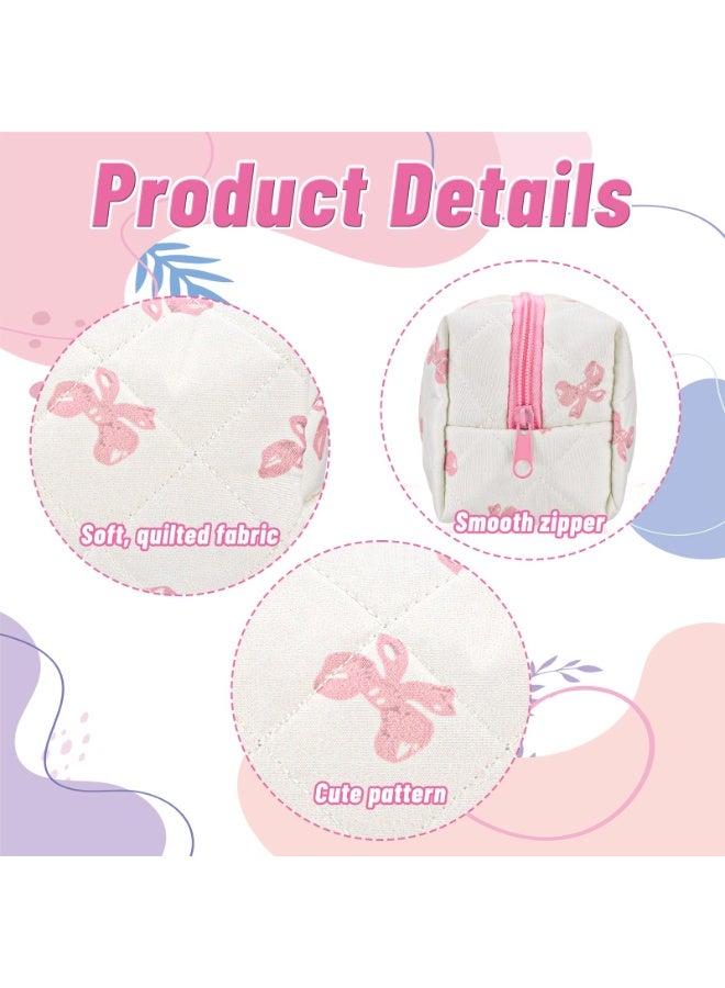 Quilted Puffy Makeup Bag, Large Bow Floral Cosmetic Organizer, Coquette Vintage Travel Toiletry Pouch for Women & Girls - Image 4