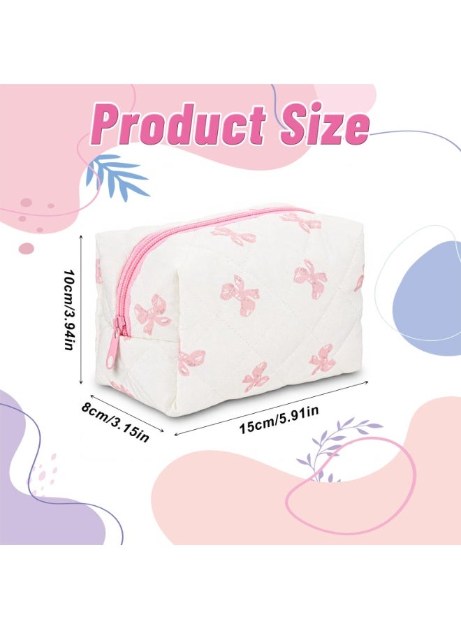 Quilted Puffy Makeup Bag, Large Bow Floral Cosmetic Organizer, Coquette Vintage Travel Toiletry Pouch for Women & Girls - Image 2