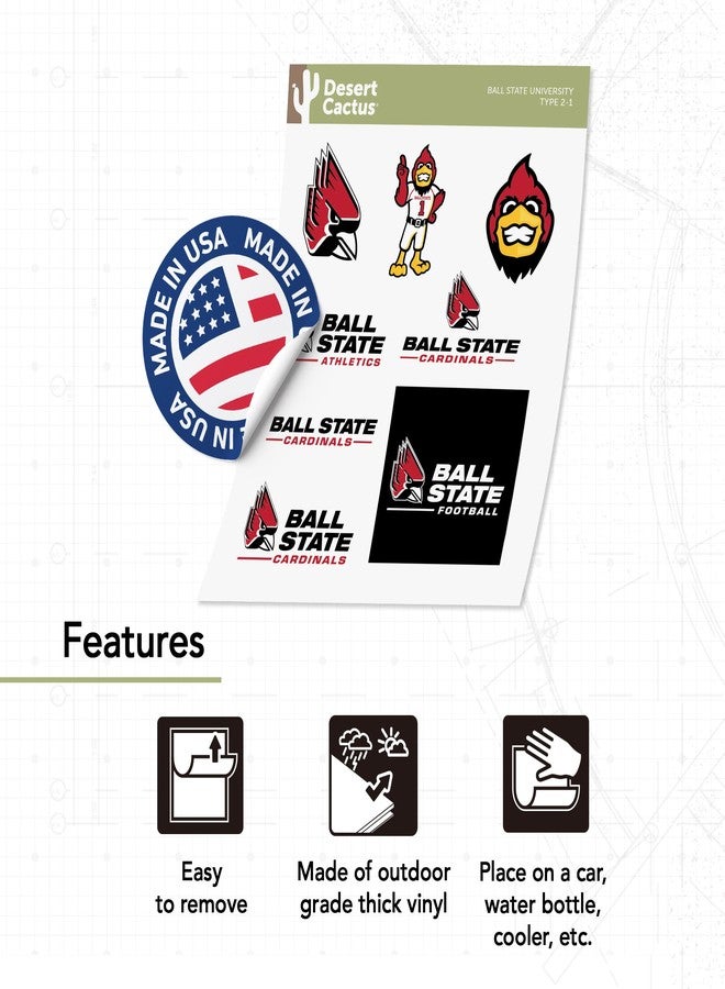 Desert Cactus Ball State University Sticker Cardinals Ball U Sticker Vinyl Decals Laptop Water Bottle Car Scrapbook Sheet T2 (Type 2) - Image 4