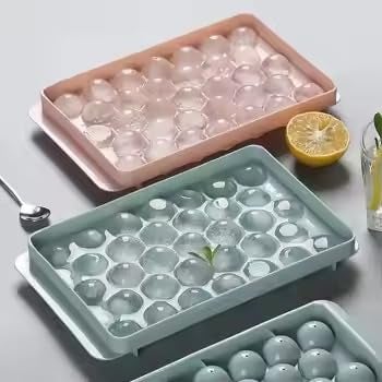 NNJ GROUP Ice Cube Tray with Lid 33 Cavity Round Ice Ball Maker Easy Release Plastic Mould for Cocktails and Beverages Pack of 3 Multi Color - Image 2