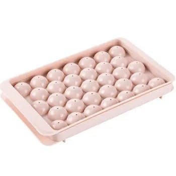 NNJ GROUP Ice Cube Tray with Lid 33 Cavity Round Ice Ball Maker Easy Release Plastic Mould for Cocktails and Beverages Pack of 3 Multi Color - Image 1
