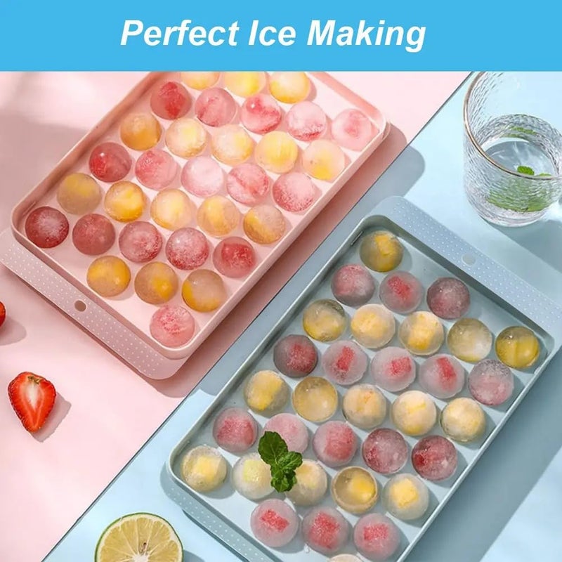 NNJ GROUP Ice Cube Tray with Lid 33 Cavity Round Ice Ball Maker Easy Release Plastic Mould for Cocktails and Beverages Pack of 3 Multi Color - Image 4