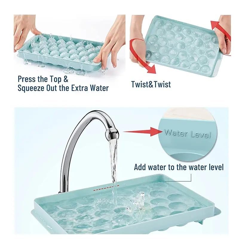 NNJ GROUP Ice Cube Tray with Lid 33 Cavity Round Ice Ball Maker Easy Release Plastic Mould for Cocktails and Beverages Pack of 3 Multi Color - Image 5