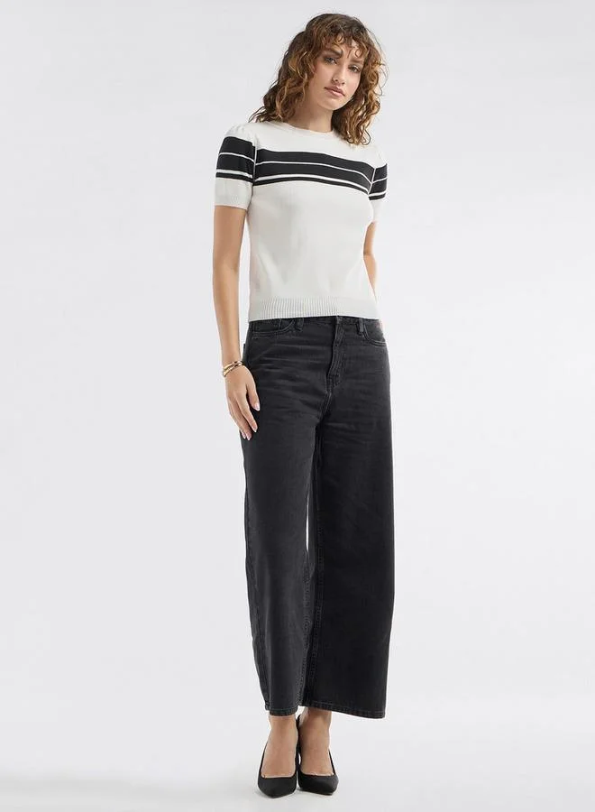 سبلاش فيڤ تيشيرت مخطط بياقة ضيقة وأكمام قصيرة