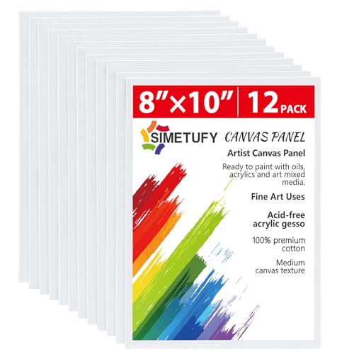 Simetufy 12 Pack 8x10 Canvas Boards for Painting Blank Flat Canvas Panels Art Painting Supplies Gesso Primed 100 Cotton for Acrylic Oil Watercolor Tempera Paint
