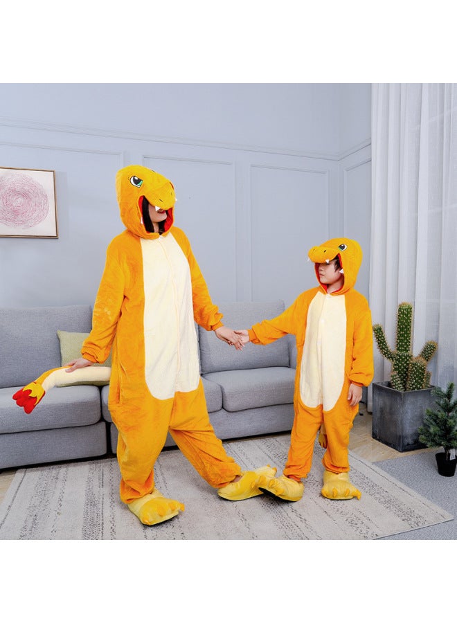 Autumn Winter Cartoon Onesie Pajamas Family Pikachu Dinosaur Flannel Performance Casual Homewear One Piece Drop Shipping