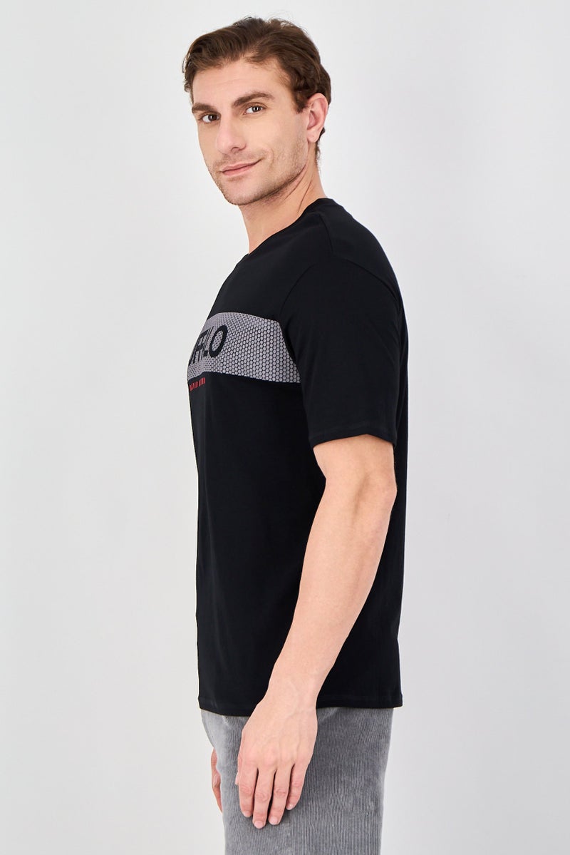 Buffalo David Bitton Men Crew Neck Short Sleeve Brand Logo T-Shirt, Black - Image 2