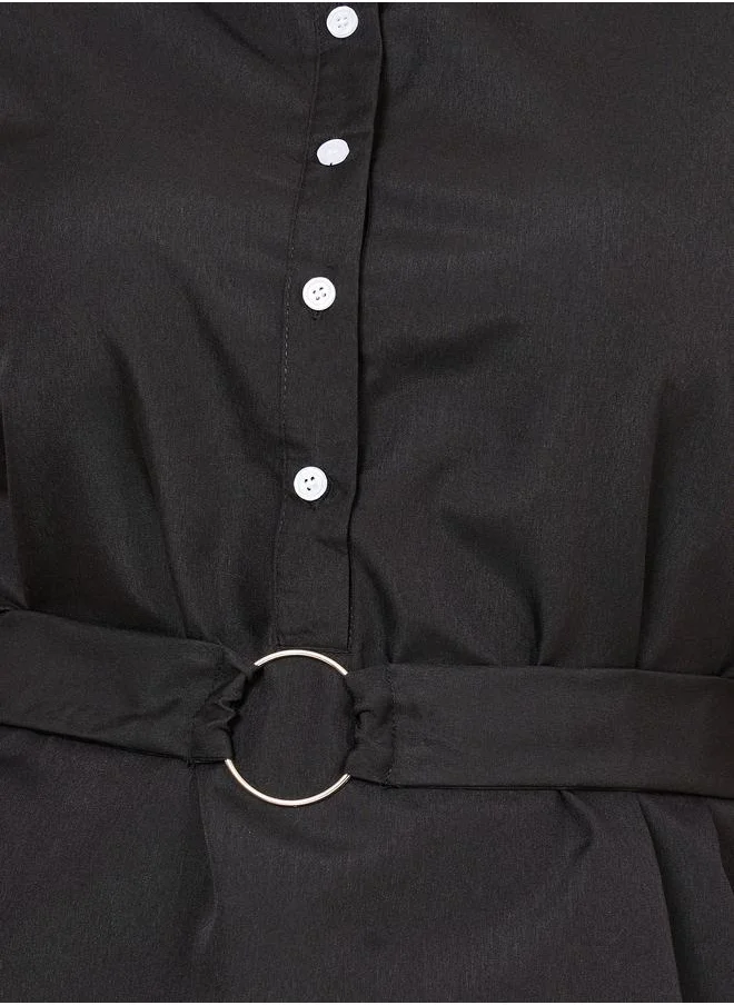 Styli Plus Button Down Ring Buckle Waist Shirt