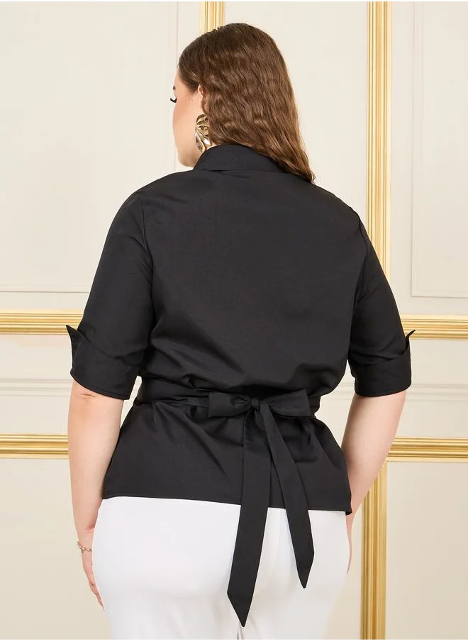 Styli Plus Button Down Ring Buckle Waist Shirt