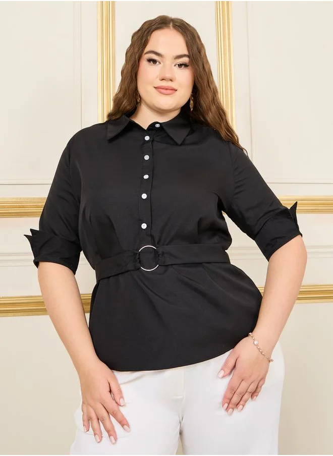 Styli Plus Button Down Ring Buckle Waist Shirt