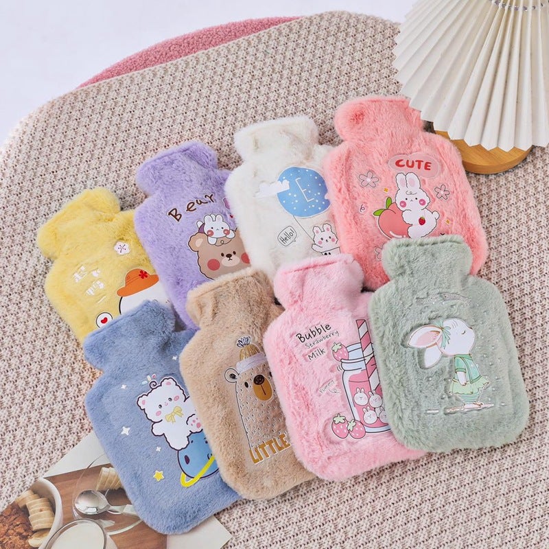 Soft Rabbit Fur Water Bag Water Injection Bag Hand Warmer Thickened Explosion-Proof Plush Cartoon Warm Water Bag - Image 4