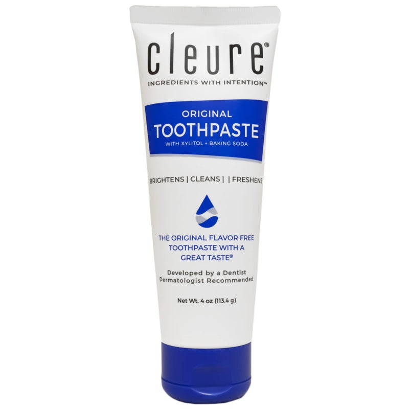 Cleure Original No Fluoride Toothpaste - SLS Free, Mint Free - with Xylitol for Fresh Breath & Helps Whiten - for Kids & Adults - Flavor Free (4oz Tube) - Image 1
