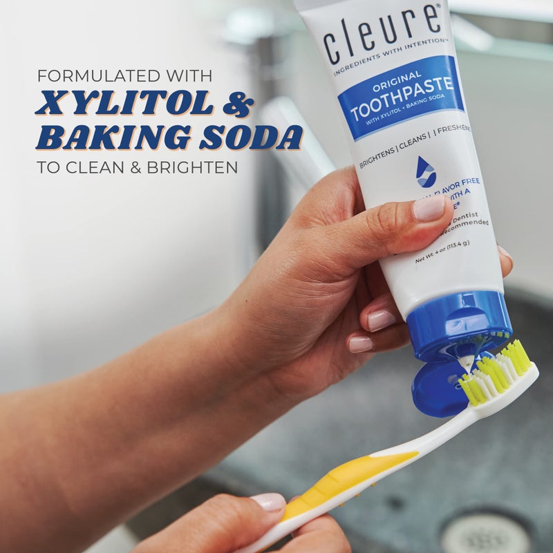 Cleure Original No Fluoride Toothpaste - SLS Free, Mint Free - with Xylitol for Fresh Breath & Helps Whiten - for Kids & Adults - Flavor Free (4oz Tube) - Image 3