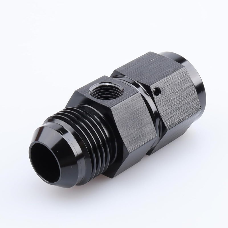 AC PERFORMANCE Aluminum Anodized -12 AN Male to Female Hose Adapter with 1/8" NPT Gauge Port - Black - Image 1
