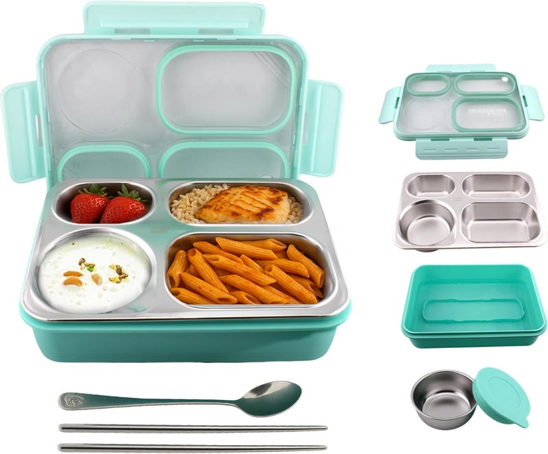 Cravista Bento Lunch Boxes, Leak Proof Stainless Steel Lunch Box for Kids, BPA Free Bento Box for Kids and Adults | Tiffin Box for Office and School (Green, 950 ML, 4 Compartment) - Image 2