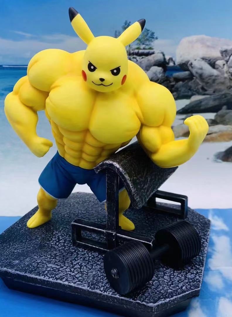 Anime Model Dumbbell Fitness Scene GK Muscular Pikachu Figurine — Essential Fitness-Themed Decoration for Anime Fans  - Image 1