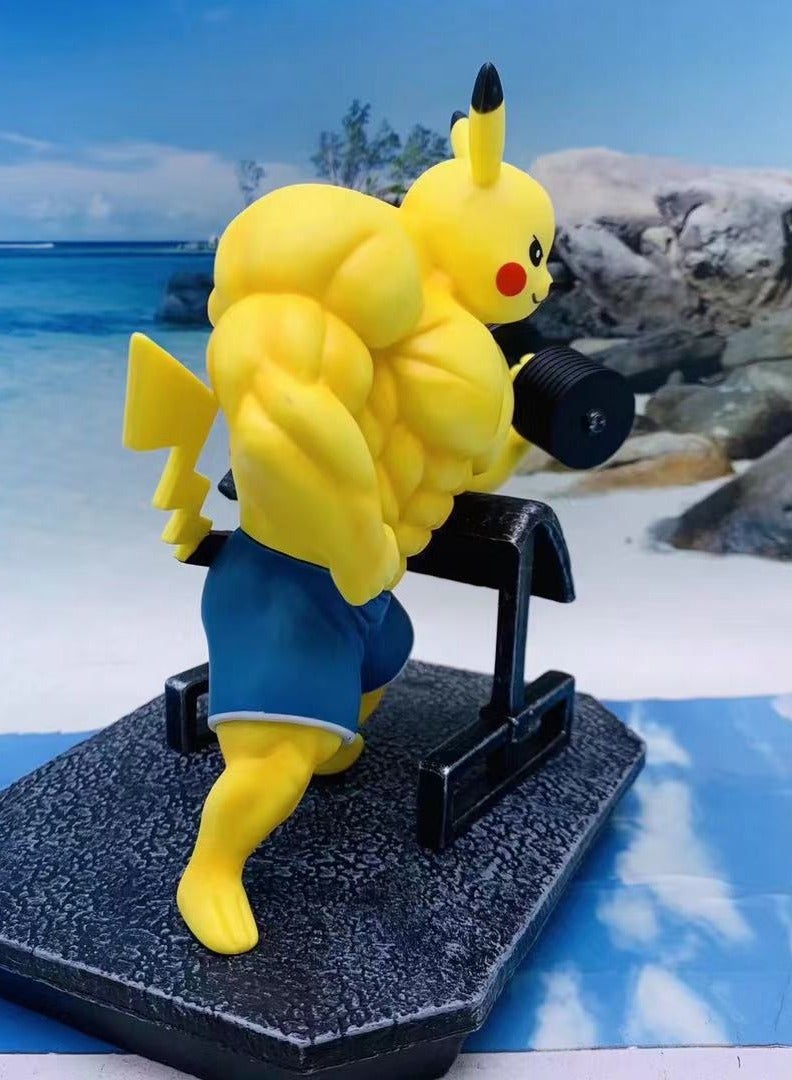 Anime Model Dumbbell Fitness Scene GK Muscular Pikachu Figurine — Essential Fitness-Themed Decoration for Anime Fans  - Image 3