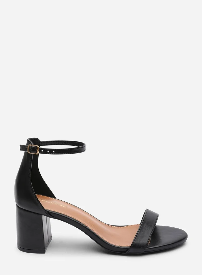 Where's That From Beacon Ankle Strap Block Heel Black Sandals