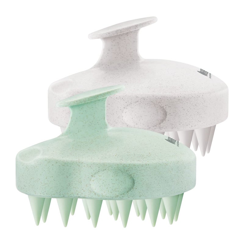 HEETA Scalp Massager 2 Pack for Hair Growth, Soft Silicone Bristles to Remove Dandruff and Relieve Itching, Scalp Scrubber for Hair Care Relax Scalp, Shampoo Brush for Wet Dry Hair, Beige & Green - Image 1