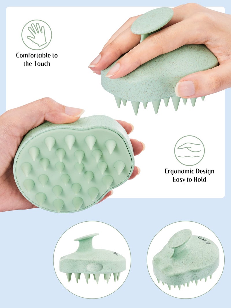 HEETA Scalp Massager 2 Pack for Hair Growth, Soft Silicone Bristles to Remove Dandruff and Relieve Itching, Scalp Scrubber for Hair Care Relax Scalp, Shampoo Brush for Wet Dry Hair, Beige & Green - Image 3