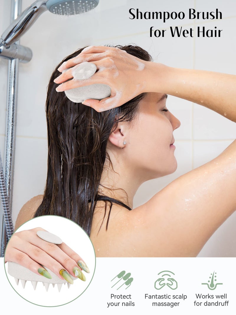 HEETA Scalp Massager 2 Pack for Hair Growth, Soft Silicone Bristles to Remove Dandruff and Relieve Itching, Scalp Scrubber for Hair Care Relax Scalp, Shampoo Brush for Wet Dry Hair, Beige & Green - Image 4