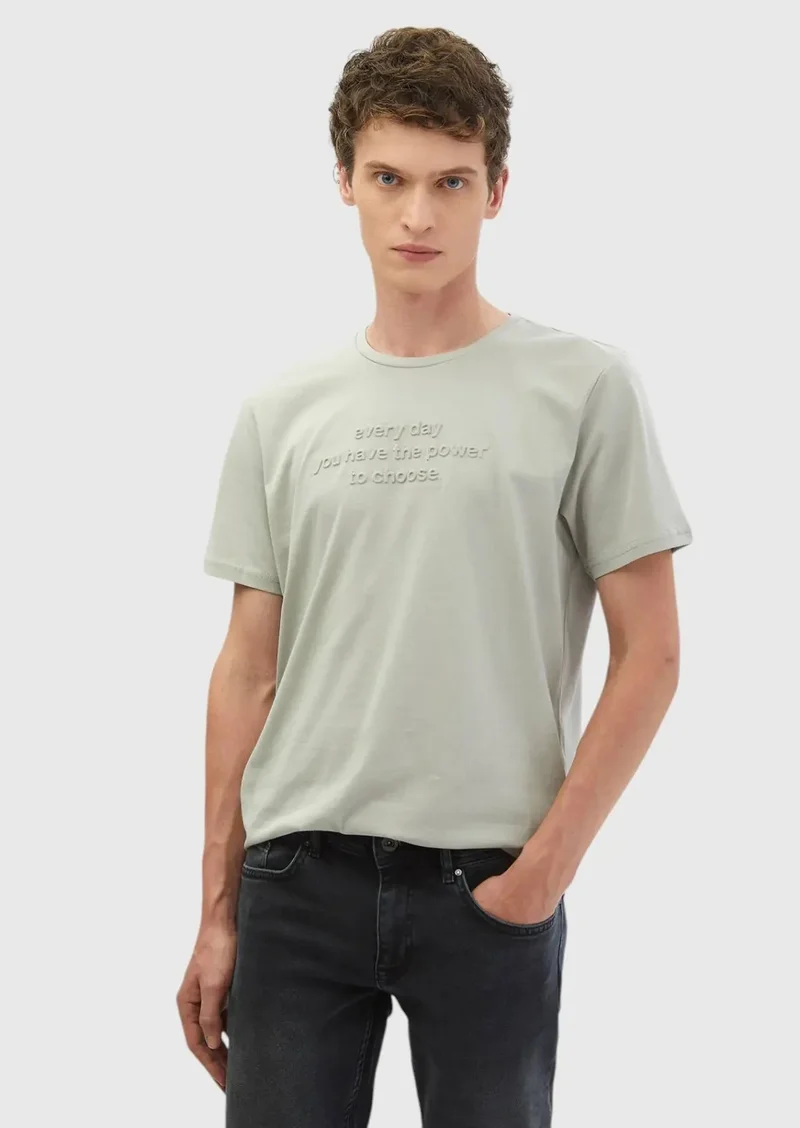 RAMSEY Light Grey Printed Crew Neck 100% Cotton T-Shirt