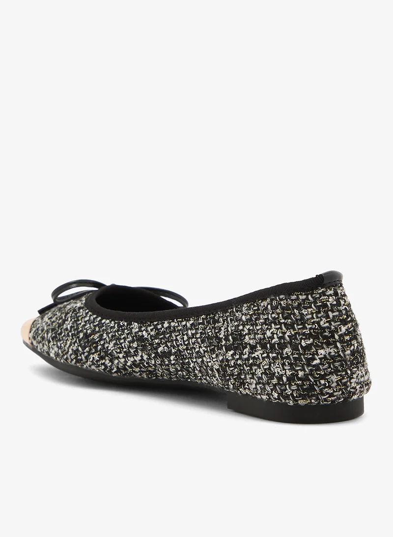 Ella Black Gold Accent Two Tone Tweed Ballet Flats for Women | Best Price UAE
