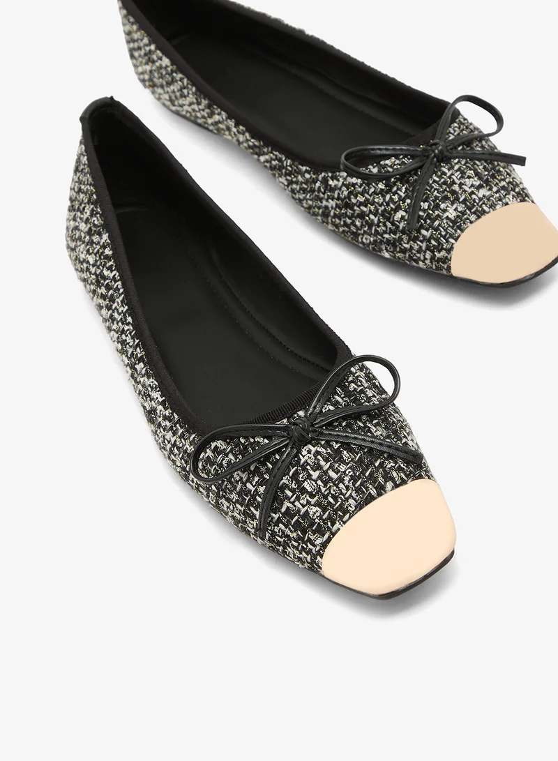 Ella Black Gold Accent Two Tone Tweed Ballet Flats for Women | Best Price UAE
