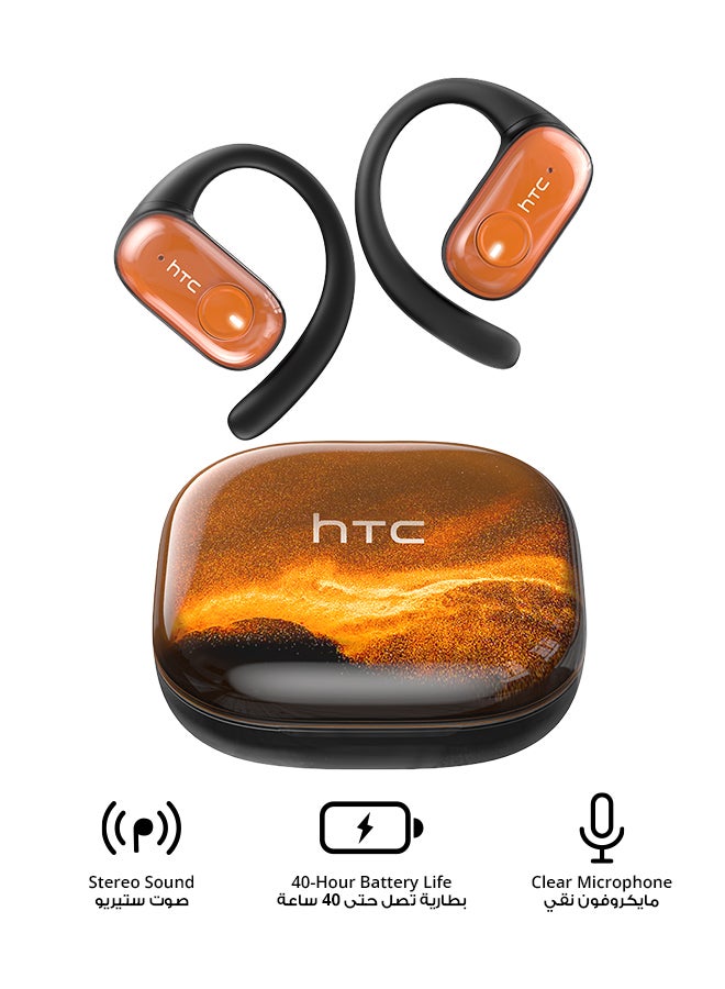 HTC NE10 OWS Wireless Earbuds, Bluetooth 5.4, HD Bass Sound, AI Translator Earphones, Adaptive EQ, IPX5 Water Resistance, 40-Hour Battery Life, 4-Hour Music Playback, Touch Control, Lightweight Sport Headphones, Orange orange - Image 1