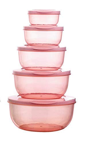 Skyzone skyzone Plastic Round Food Storage Container Jar Set Box, Plastic Lunch Box for Kitchen Refrigerator, Microwave Safe, Office Storage of Pasta Grocery Dry Fruits Snacks (5 Pcs) - Image 1