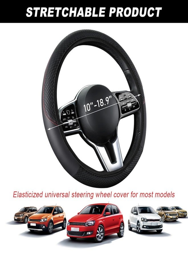DXNQ Car Steering Wheel Cover, 15 Inch Carbon Fiber Leather Stitching Color Steering Wheel Protector, Anti-Slip Elastic Breathable Steering Wheel Cover Stylish Decor for Most Cars (Black, AD) - Image 2