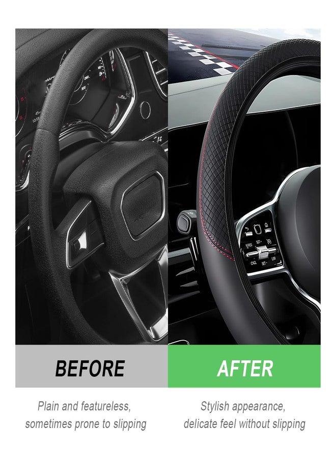 DXNQ Car Steering Wheel Cover, 15 Inch Carbon Fiber Leather Stitching Color Steering Wheel Protector, Anti-Slip Elastic Breathable Steering Wheel Cover Stylish Decor for Most Cars (Black, AD) - Image 4