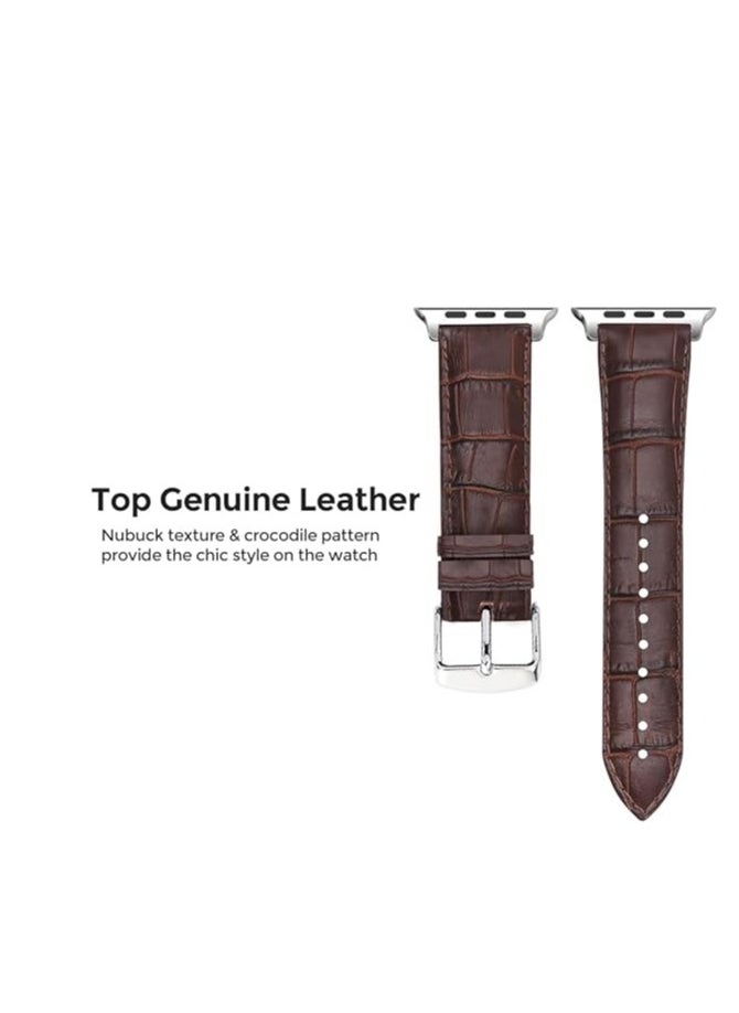 ten.tech - TenTech Leather Watch Band for Apple Watch Ultra/Ultra 2, Size 49mm 45mm 44mm 42, Adjustable Leather Wristband for iWatch Series 9/8/7/6/5/4/3/2/1/SE – dark brown - Image 1
