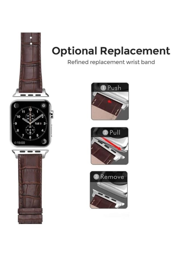 ten.tech - TenTech Leather Watch Band for Apple Watch Ultra/Ultra 2, Size 49mm 45mm 44mm 42, Adjustable Leather Wristband for iWatch Series 9/8/7/6/5/4/3/2/1/SE – dark brown - Image 1