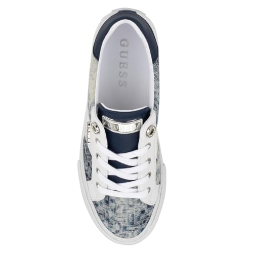 GUESS Women's Loven3 Sneaker, White/Blue 171, 7.5 - Image 5