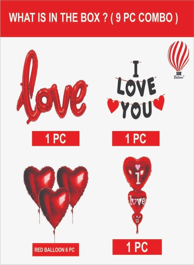 Hk Balloons 9Pcs Valentines Day Decoration Items with Love Foil Balloon Anniversary Decoration Kit For Girlfriend, Boyfriend, Husband Wedding Decoration Backdrop Kit Set - Image 2