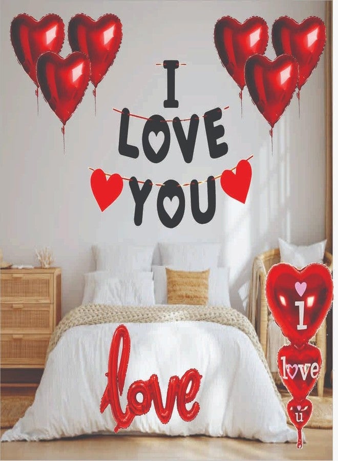 Hk Balloons 9Pcs Valentines Day Decoration Items with Love Foil Balloon Anniversary Decoration Kit For Girlfriend, Boyfriend, Husband Wedding Decoration Backdrop Kit Set - Image 1