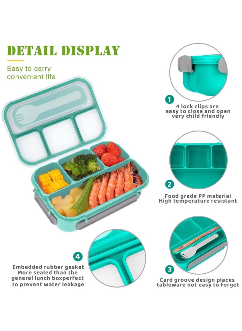 Lunch Box for Kids, 4 Compartment Children's Lunch Box with Spoon, 1300ML Bento Box Microwave  Dishwasher  Freezer Safe, BPA Free (Green) - Image 2