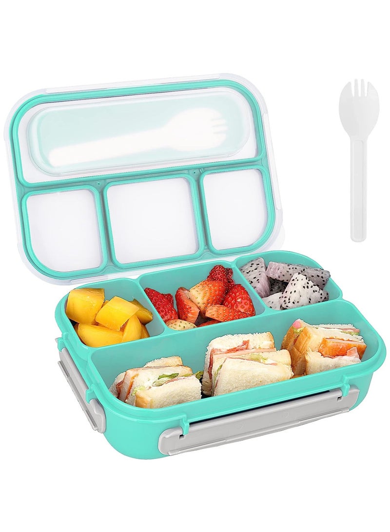 Lunch Box for Kids, 4 Compartment Children's Lunch Box with Spoon, 1300ML Bento Box Microwave  Dishwasher  Freezer Safe, BPA Free (Green) - Image 1