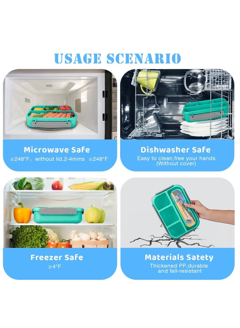 Lunch Box for Kids, 4 Compartment Children's Lunch Box with Spoon, 1300ML Bento Box Microwave  Dishwasher  Freezer Safe, BPA Free (Green) - Image 4
