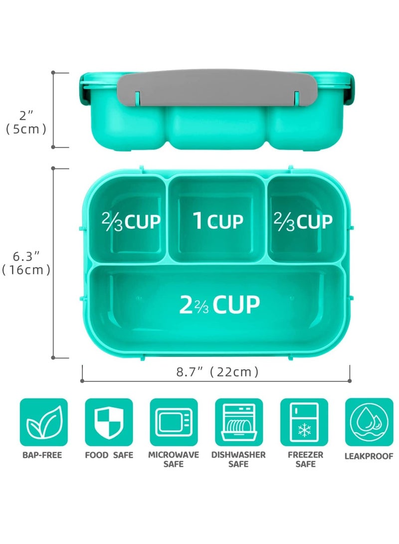 Lunch Box for Kids, 4 Compartment Children's Lunch Box with Spoon, 1300ML Bento Box Microwave  Dishwasher  Freezer Safe, BPA Free (Green) - Image 5