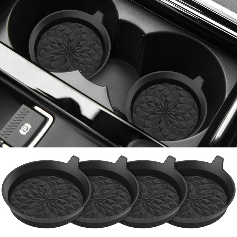 ME.FAN Car Cup Coasters [4 Pack] Silicone Cars Coasters - Universal Non-Slip Recessed Interior Accessories - Cup Holder Inserts Black - Image 1