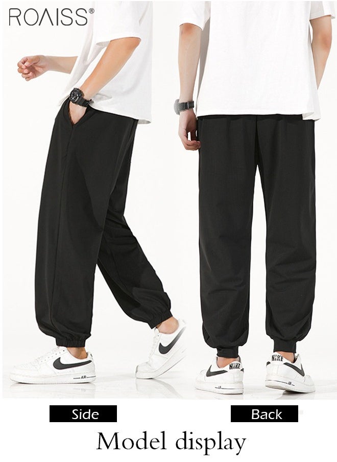 roaiss - Men's Ice Silk Casual Sports Straight Stretch Trousers Summer Baggy Harem Pants - Image 1