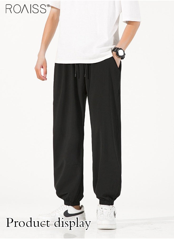 roaiss - Men's Ice Silk Casual Sports Straight Stretch Trousers Summer Baggy Harem Pants - Image 1