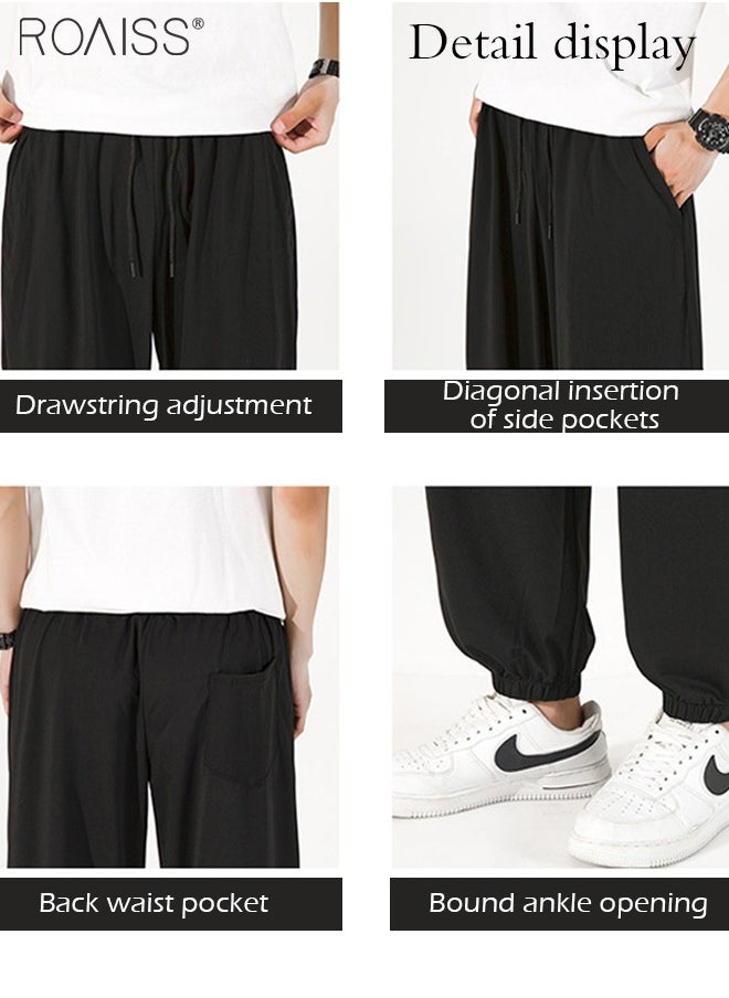roaiss - Men's Ice Silk Casual Sports Straight Stretch Trousers Summer Baggy Harem Pants - Image 1