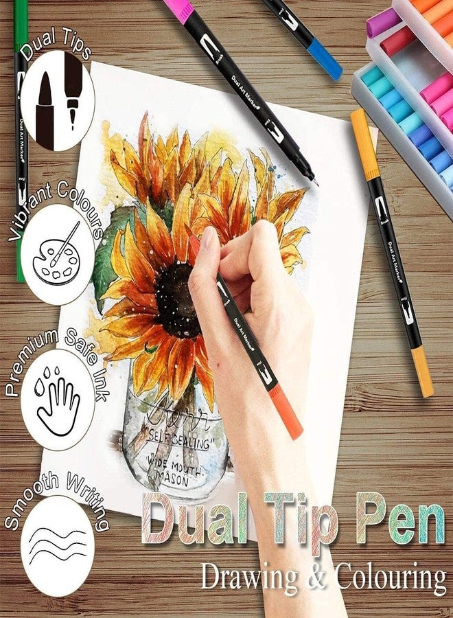 Corslet Brush Pens Set 24 Shades, Dual Tip Brush Pen Colour for Sketching & Drawing, Calligraphy Set, Water Colour Pens, Brush Pens, Sketch Pens for Adults & Artists - Image 2