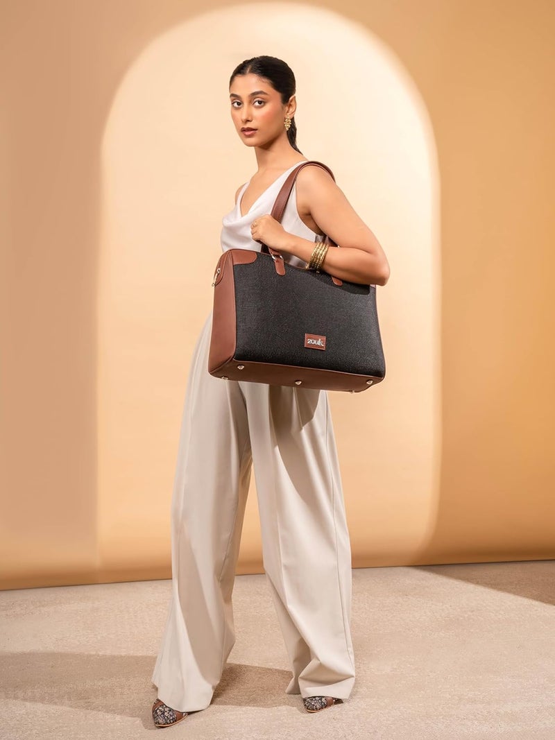 ZOUK حقيبة مكتب مؤتمرات نسائية | جوت | حقيبة توت مصنوعة يدويًا من الجلد النباتي مثالية للعمل في المكتب مع حزامي مقبض مزدوج - Image 2