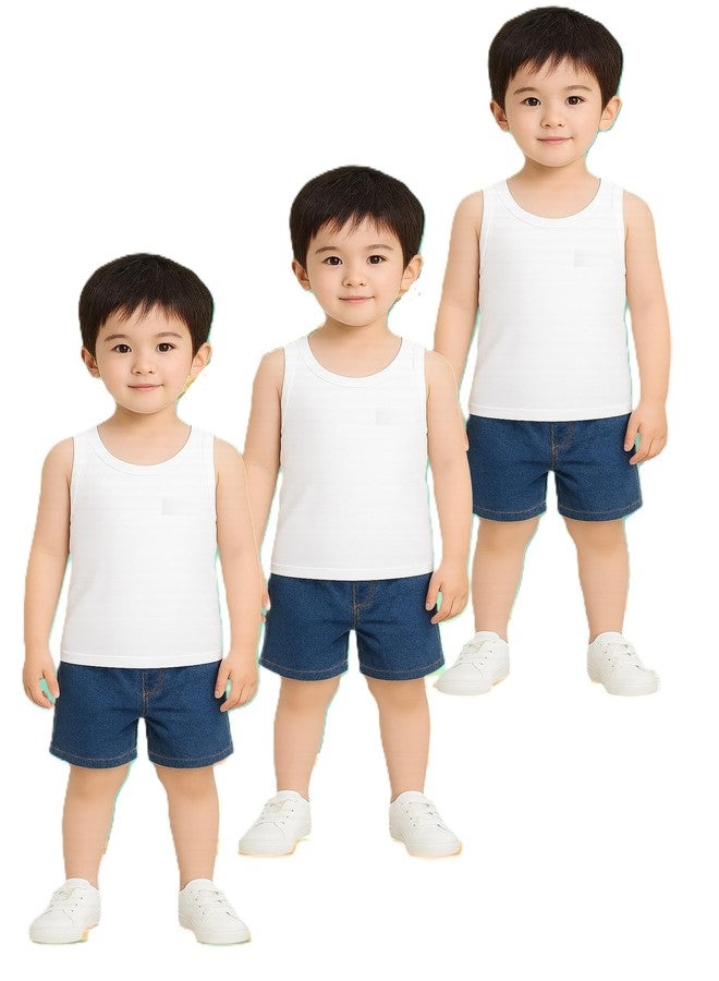 TINY HANDS Boys Pure Cotton White Vests Sando Baniyan for Kids - Image 1