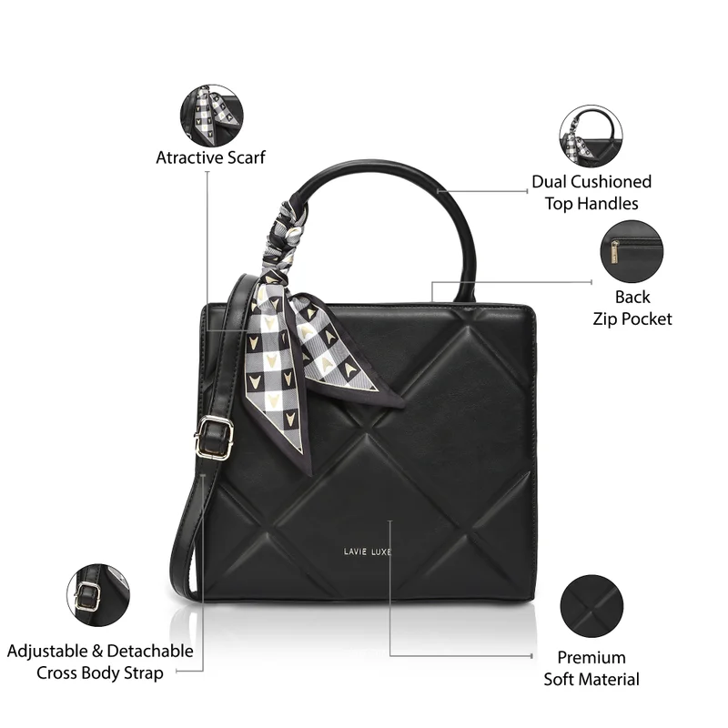 Lavie  Luxe Women's  Quare25 Medium  Satchel (Black) for Women | Best Price UAE
