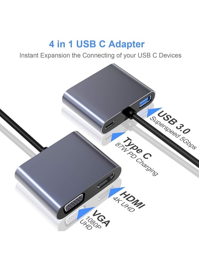 محول Type-C 4 في 1 – HDMI 4K + VGA + USB 3.0 + منفذ شحن Type-C - Image 3
